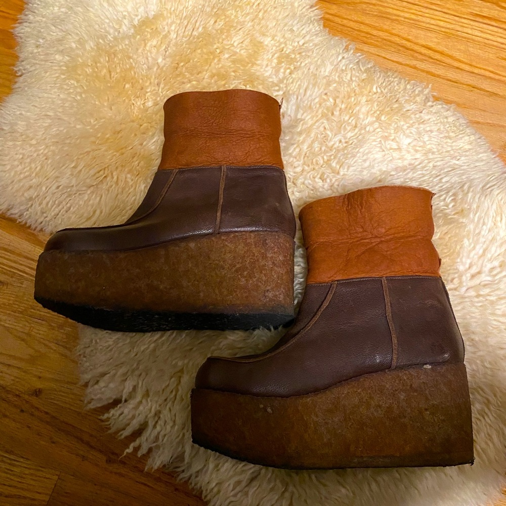 Mishka Leather Tan and Brown Platform Ankle Boots